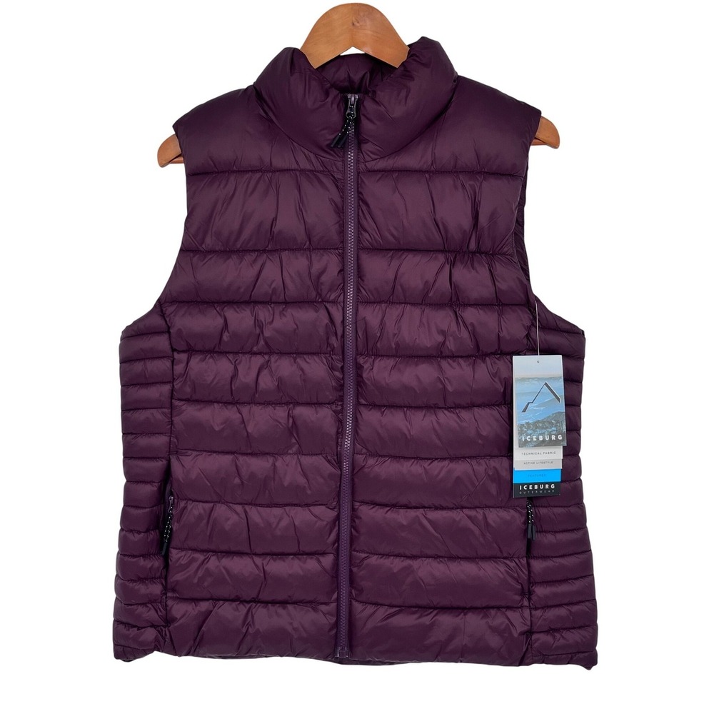 Iceburg Puffer Vest Womens XL Purple Quilted Synthetic Down Full Zip Technical